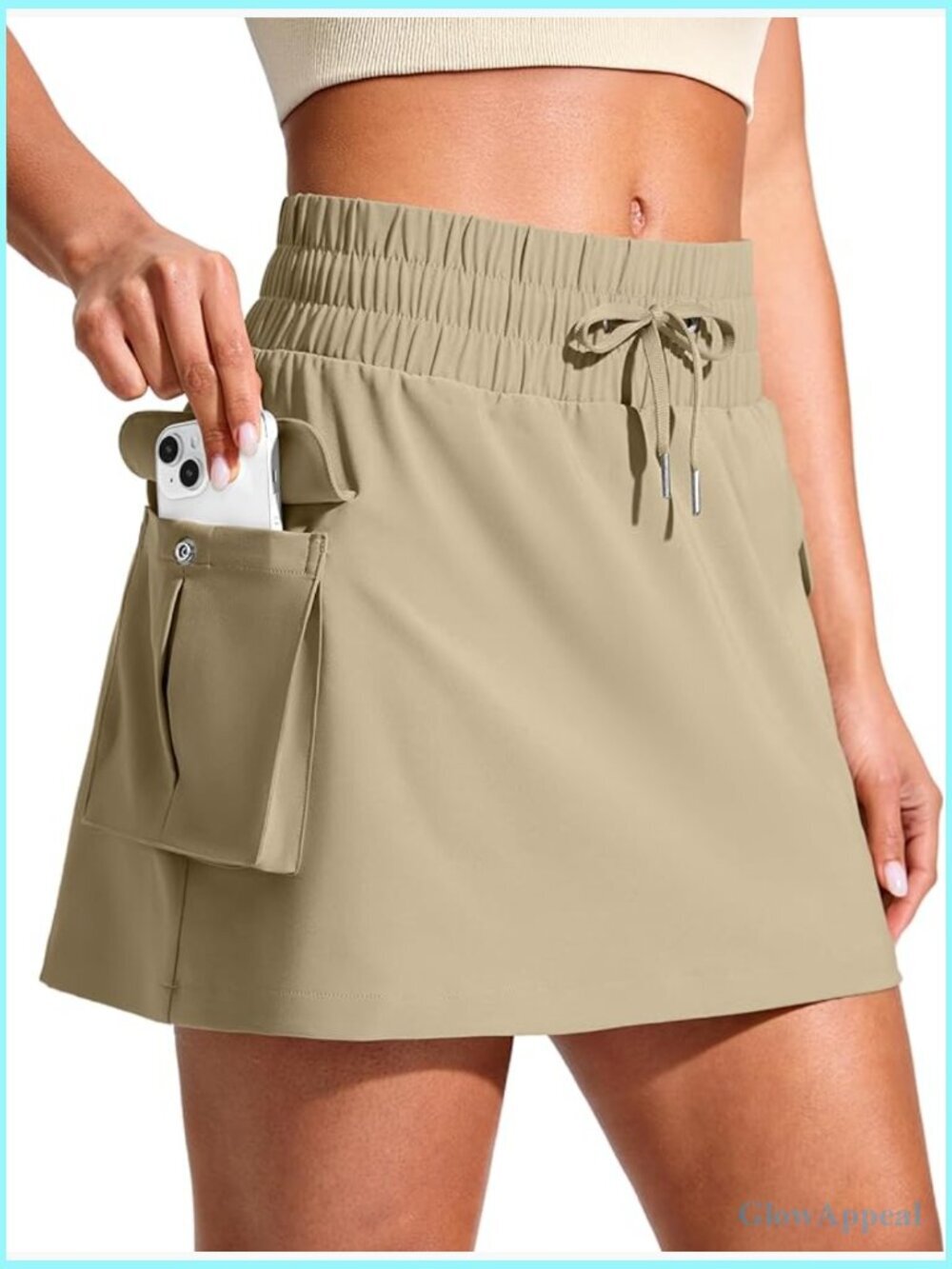 14" Cargo Skorts with 4 Pockets Drawstring High Waisted Golf Hiking Skirt Skort